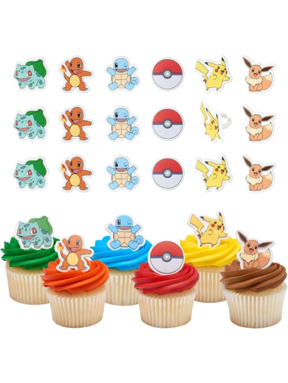 24 Pack Pokémon Cupcake Toppers | Fun Party Cake Decorations for Kids